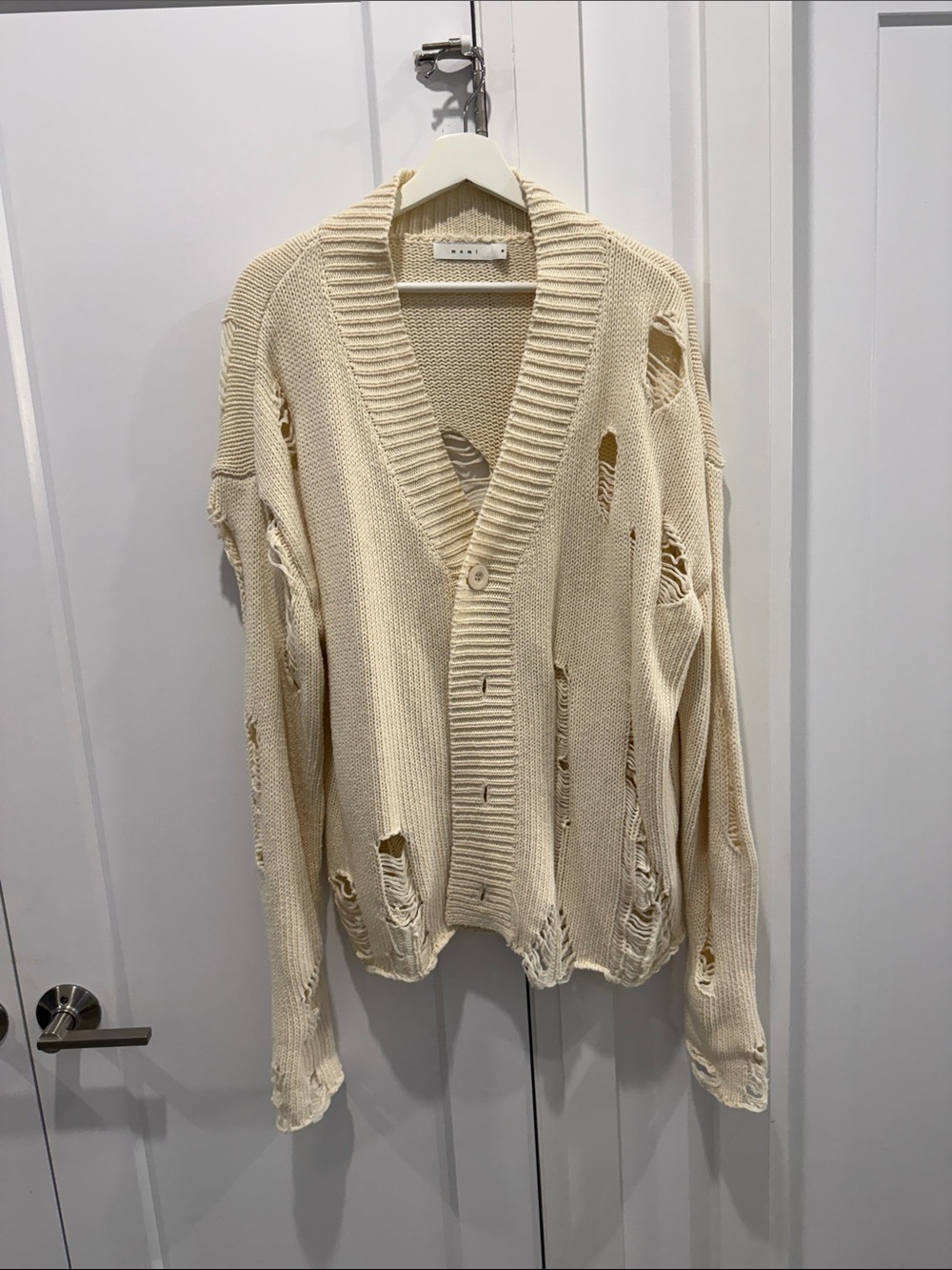 MNML Distressed Cream Shawl Collar Cardigan